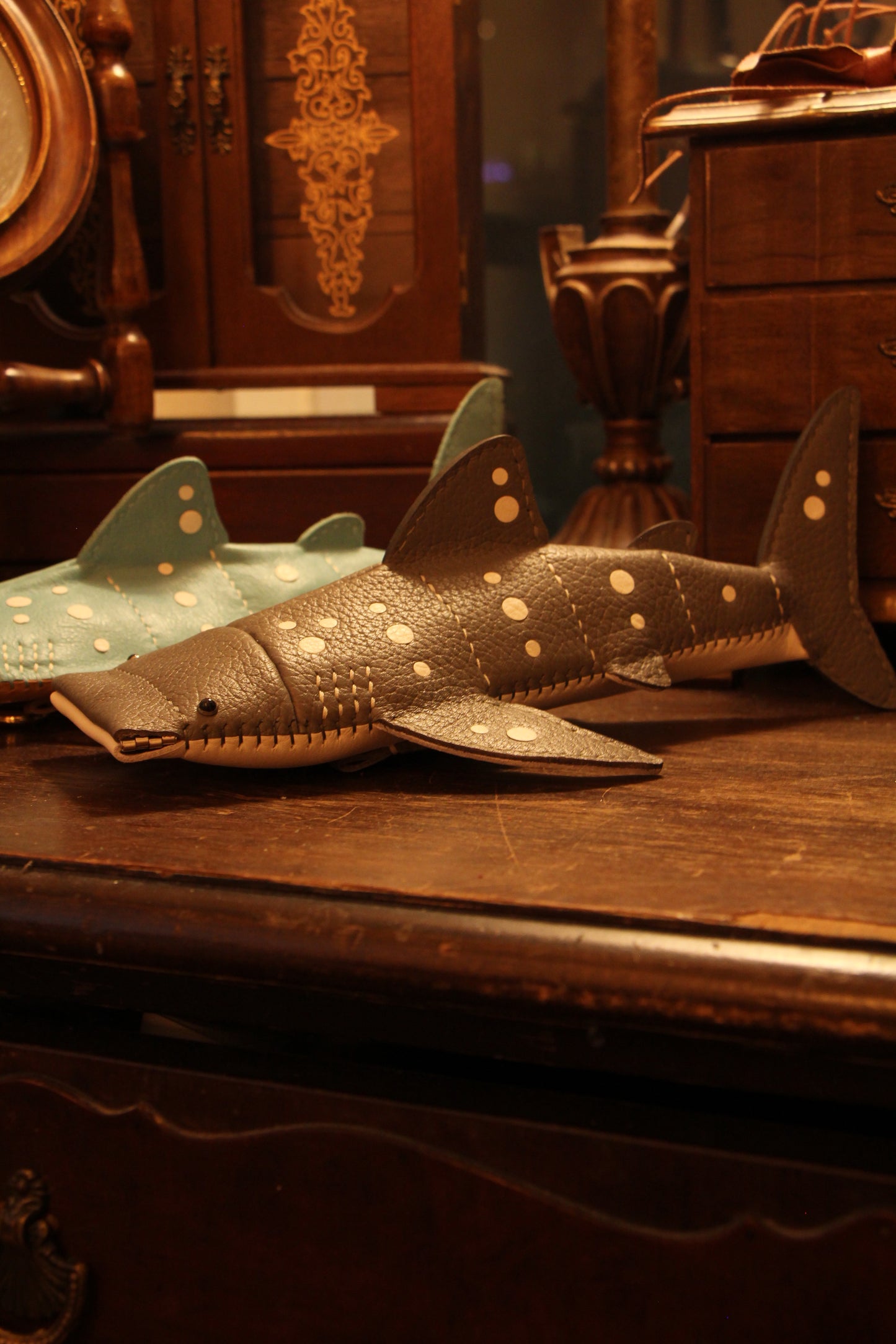 Handmade Leather Whale Shark Pencil Case / Crossbody Bag | Made-to-order 4-8 weeks lead time to ship from Canada