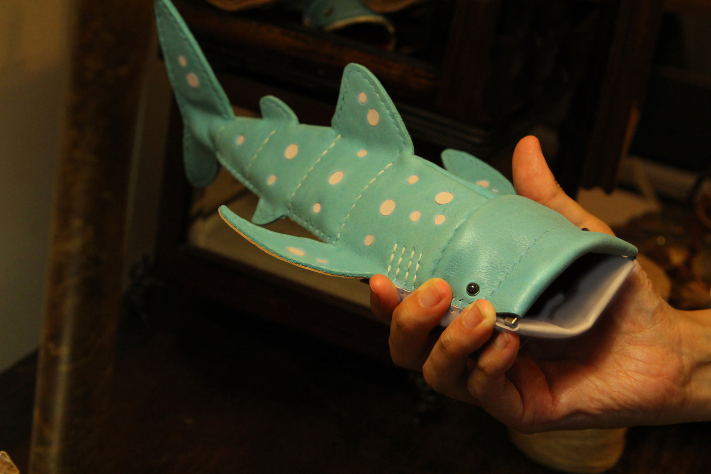 Handmade Leather Whale Shark Pencil Case / Crossbody Bag | Made-to-order 4-6 weeks lead time to ship from Canada