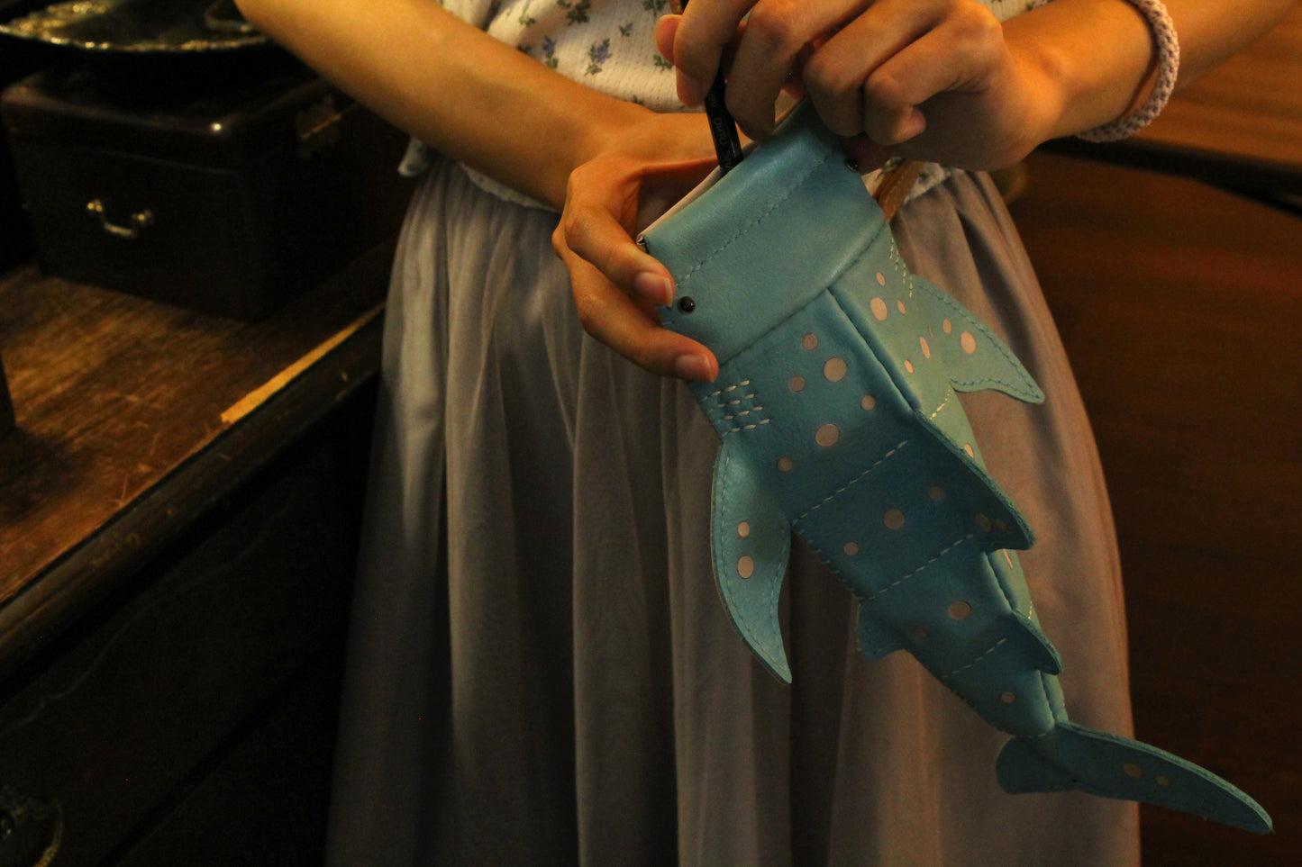 Handmade Leather Whale Shark Pencil Case / Crossbody Bag | Made-to-order 4-6 weeks lead time to ship from Canada