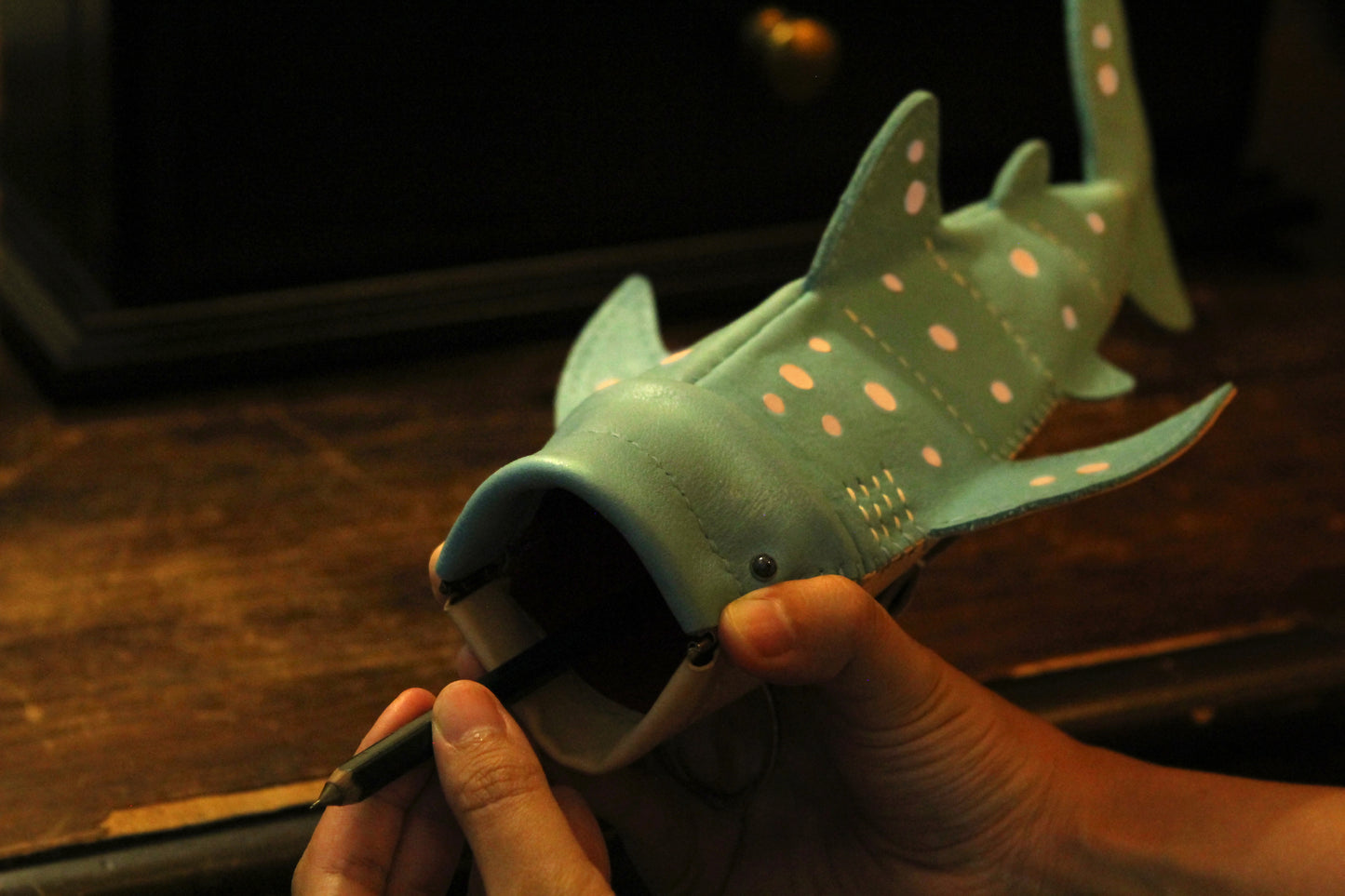 Handmade Leather Whale Shark Pencil Case / Crossbody Bag | Made-to-order 4-6 weeks lead time to ship from Canada