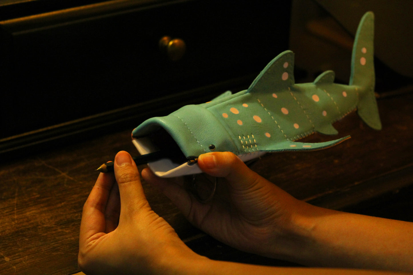 Handmade Leather Whale Shark Pencil Case / Crossbody Bag | Made-to-order 4-6 weeks lead time to ship from Canada