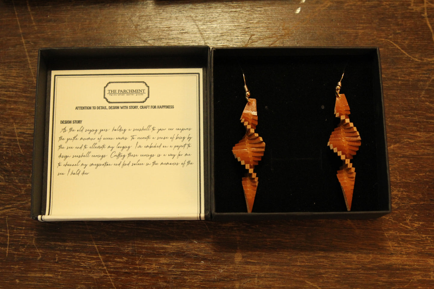 Free Shipping to US & Canada Handmade Leather Seashell Earrings | Made-to-order 2 weeks lead time to ship from Canada)
