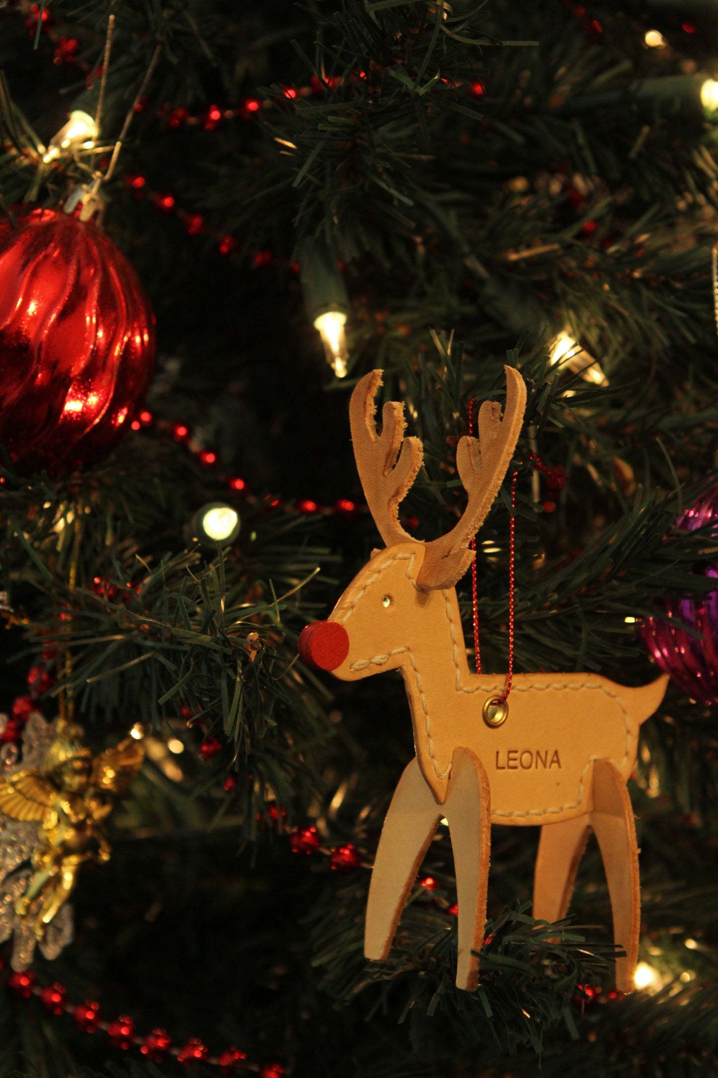 Handmade Leather Rudolph Ornament | Made-to-Order ship from Canada 4 to 5 weeks lead time