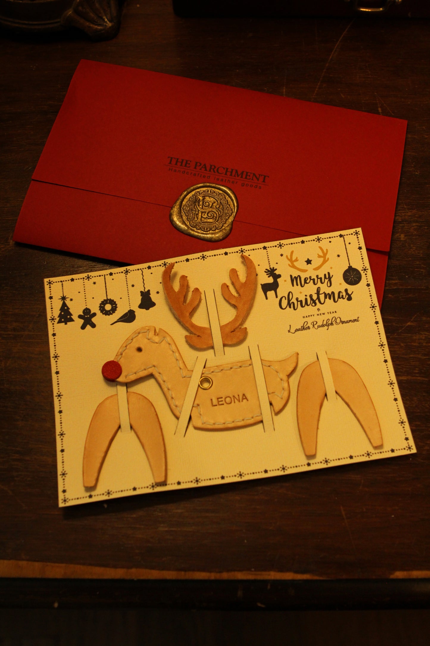 Handmade Leather Rudolph Ornament | Made-to-Order ship from Canada 4 to 5 weeks lead time