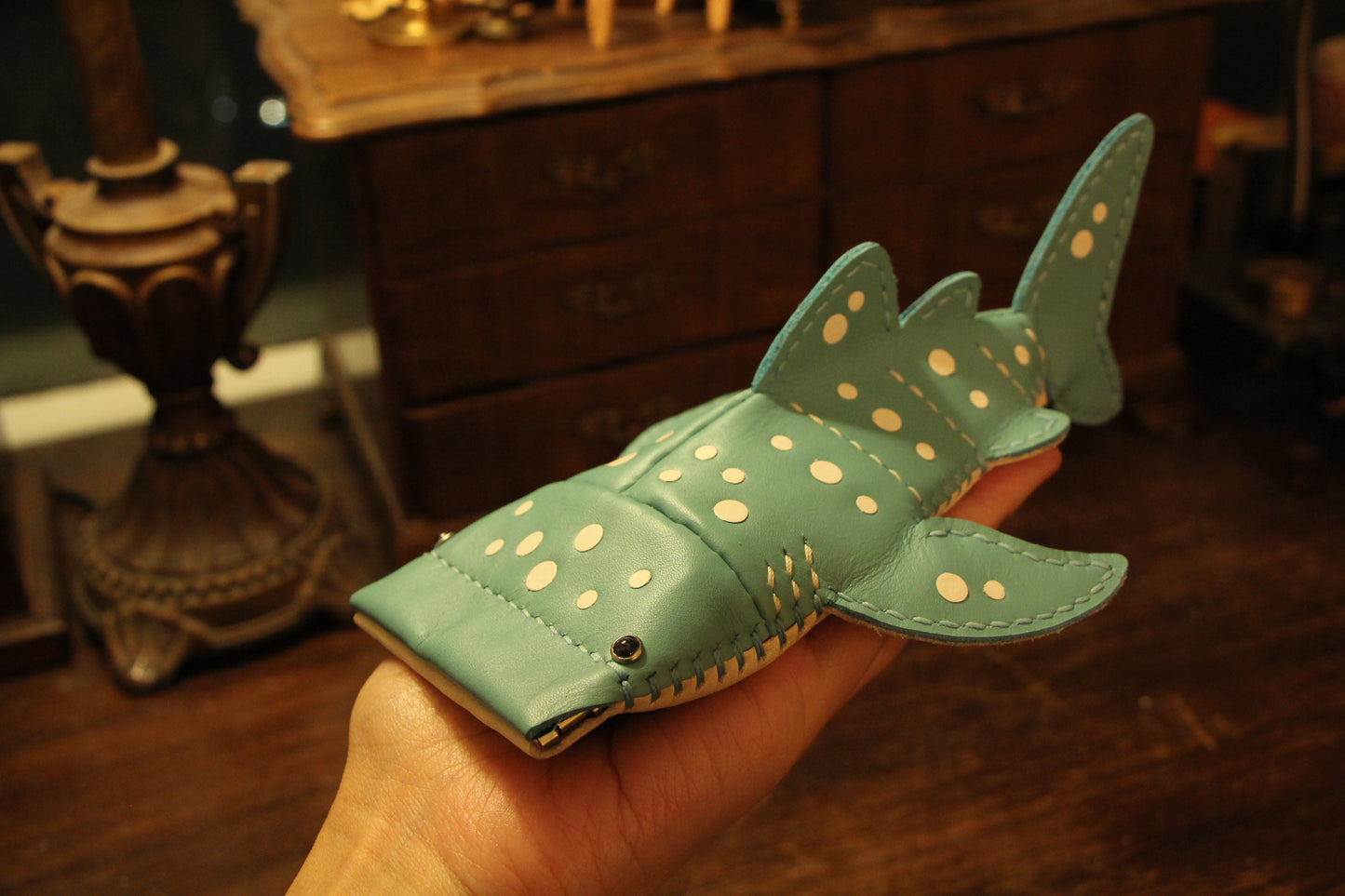 Handmade Leather JUNIOR Whale Shark Key Pouch / Card Holder | Made-to-order 4-6 weeks lead time to ship from Canada