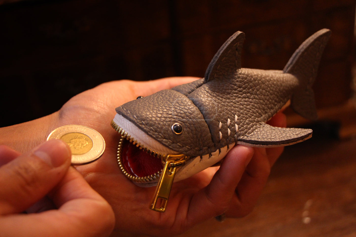 Handmade Leather Shark Coin Purse | Made-to-order 4-6 weeks lead time to ship from Canada