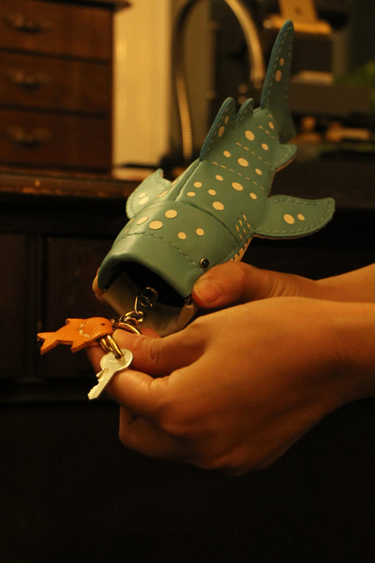 Handmade Leather JUNIOR Whale Shark Key Pouch / Card Holder | Made-to-order 4-6 weeks lead time to ship from Canada