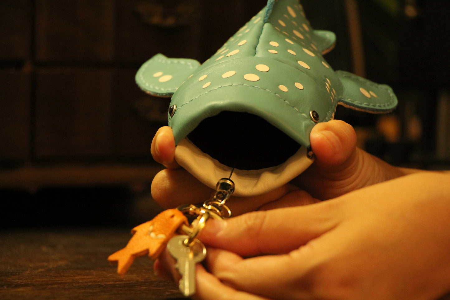 Handmade Leather JUNIOR Whale Shark Key Pouch / Card Holder | Made-to-order 4-6 weeks lead time to ship from Canada
