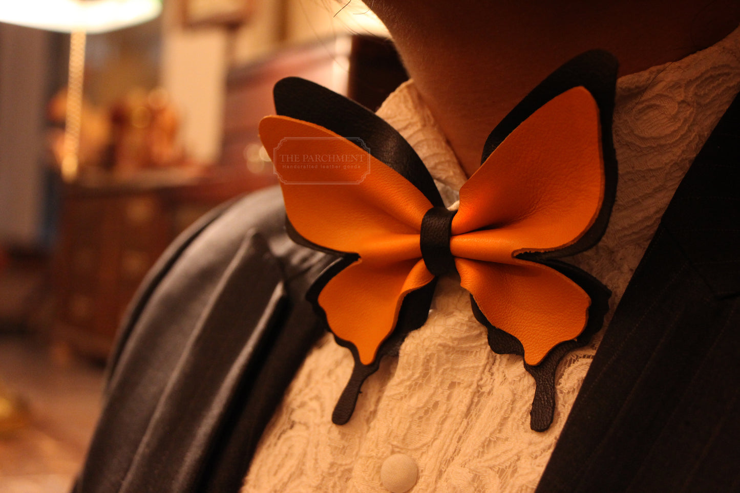 Free shipping to US & Canada Customized Color Handmade Leather Monarch Butterfly Bow | Made-to-Order 3 weeks lead time to ship