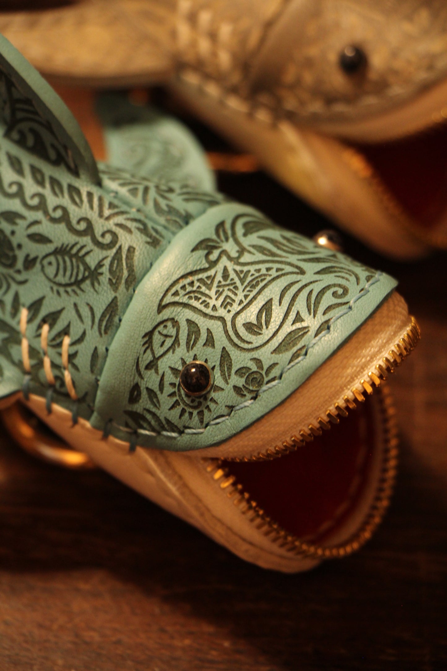 Handmade Tattooed Leather Shark Coin Purse | Made-to-order 4-8 weeks lead time to ship from Canada