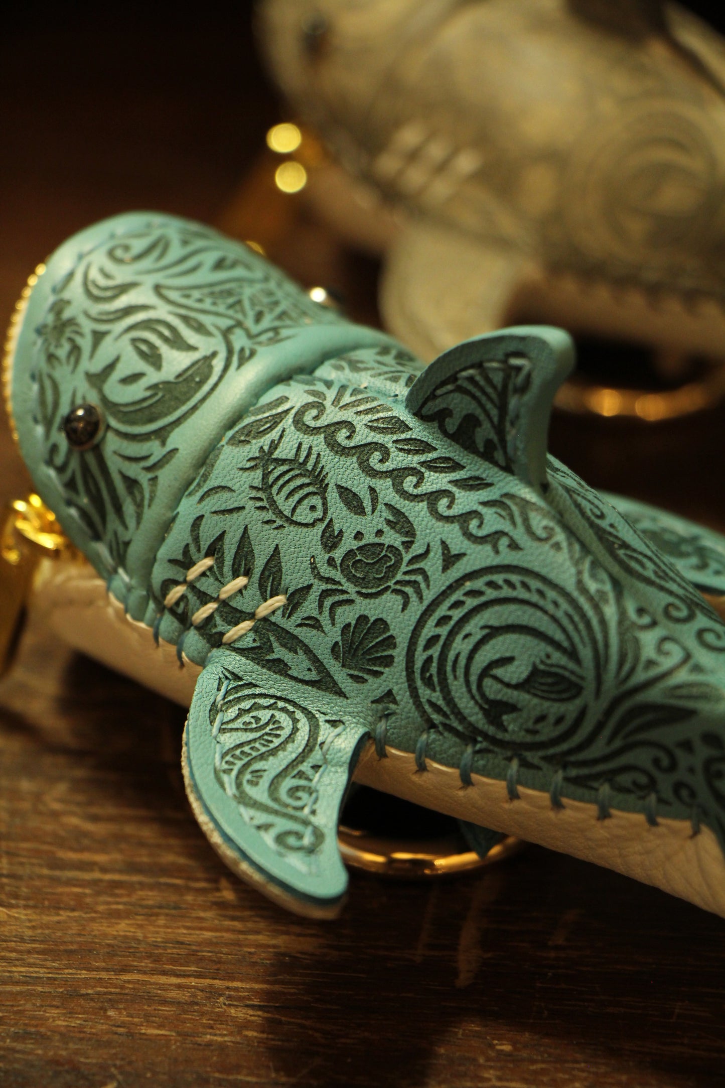 Handmade Tattooed Leather Shark Coin Purse | Made-to-order 4-8 weeks lead time to ship from Canada