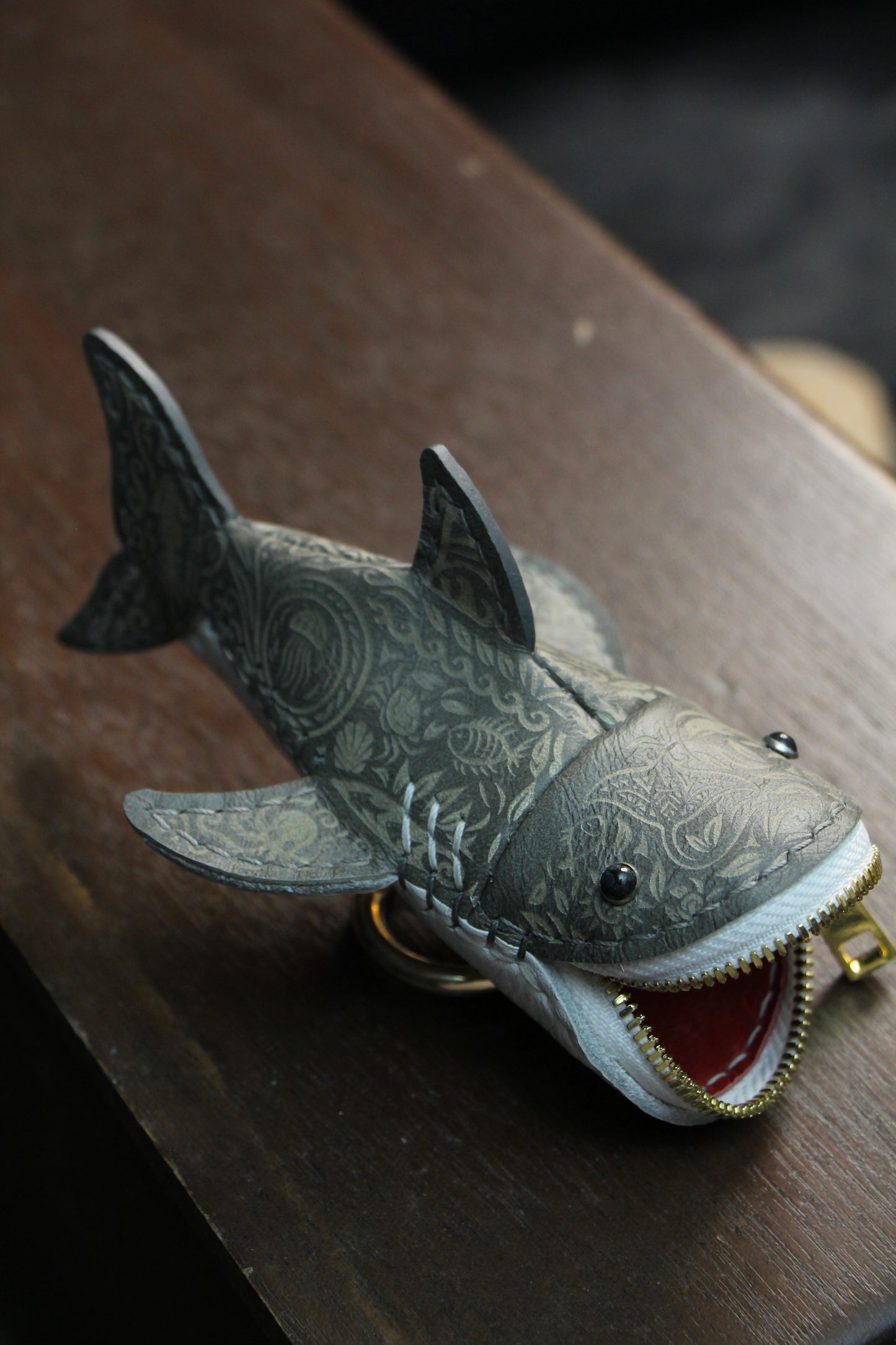 Handmade Tattooed Leather Shark Coin Purse | Made-to-order 4-8 weeks lead time to ship from Canada
