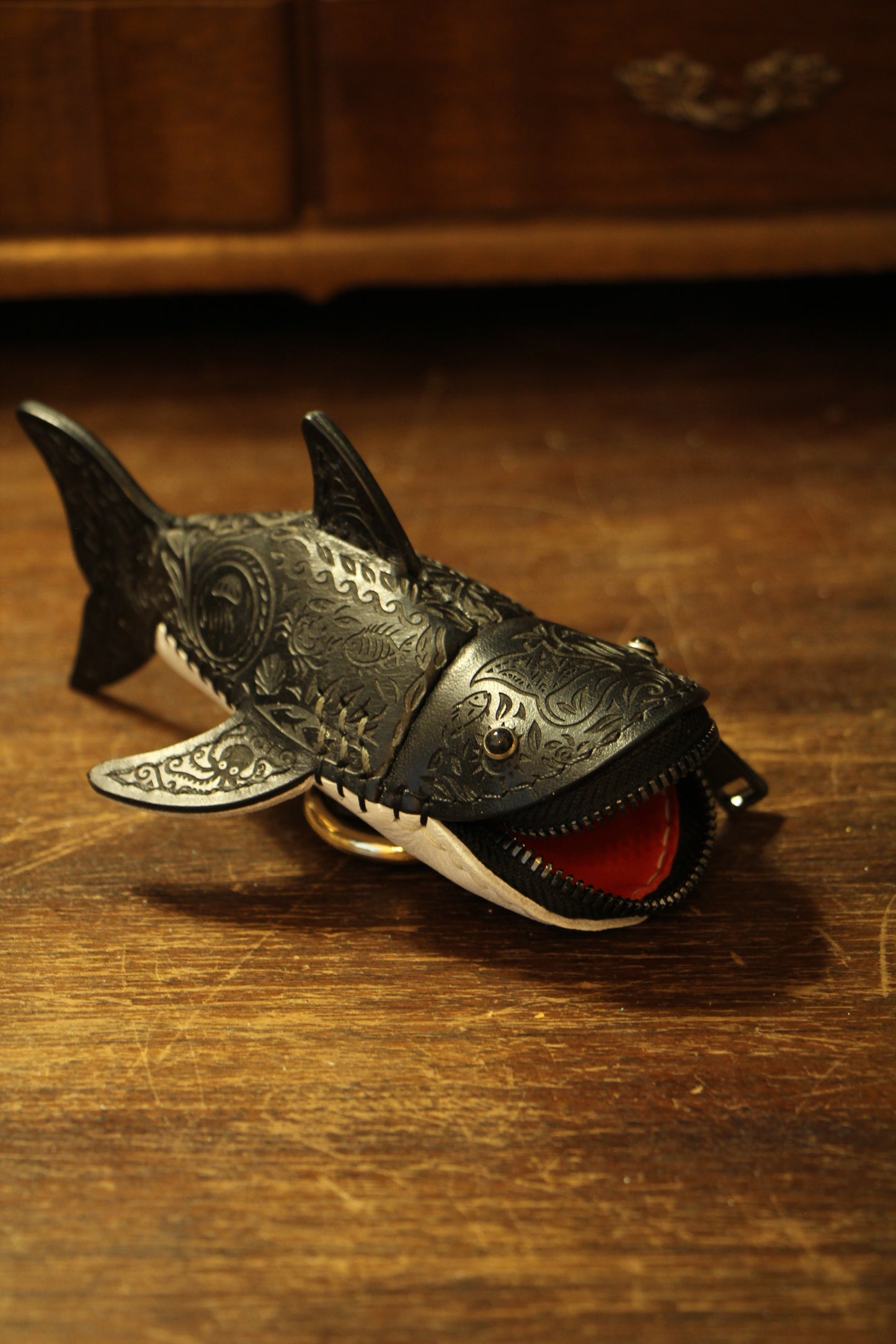 March 6 22:00 EDT Opens again  | Handmade Tattooed Leather Shark Coin Purse | Made-to-order 4-6 weeks lead time to ship from Canada
