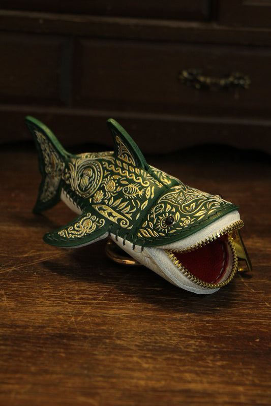 May 8 22:00 EDT Opens again  | Handmade Gilded Leather Shark Coin Purse | Made-to-order 4-6 weeks lead time to ship from Canada