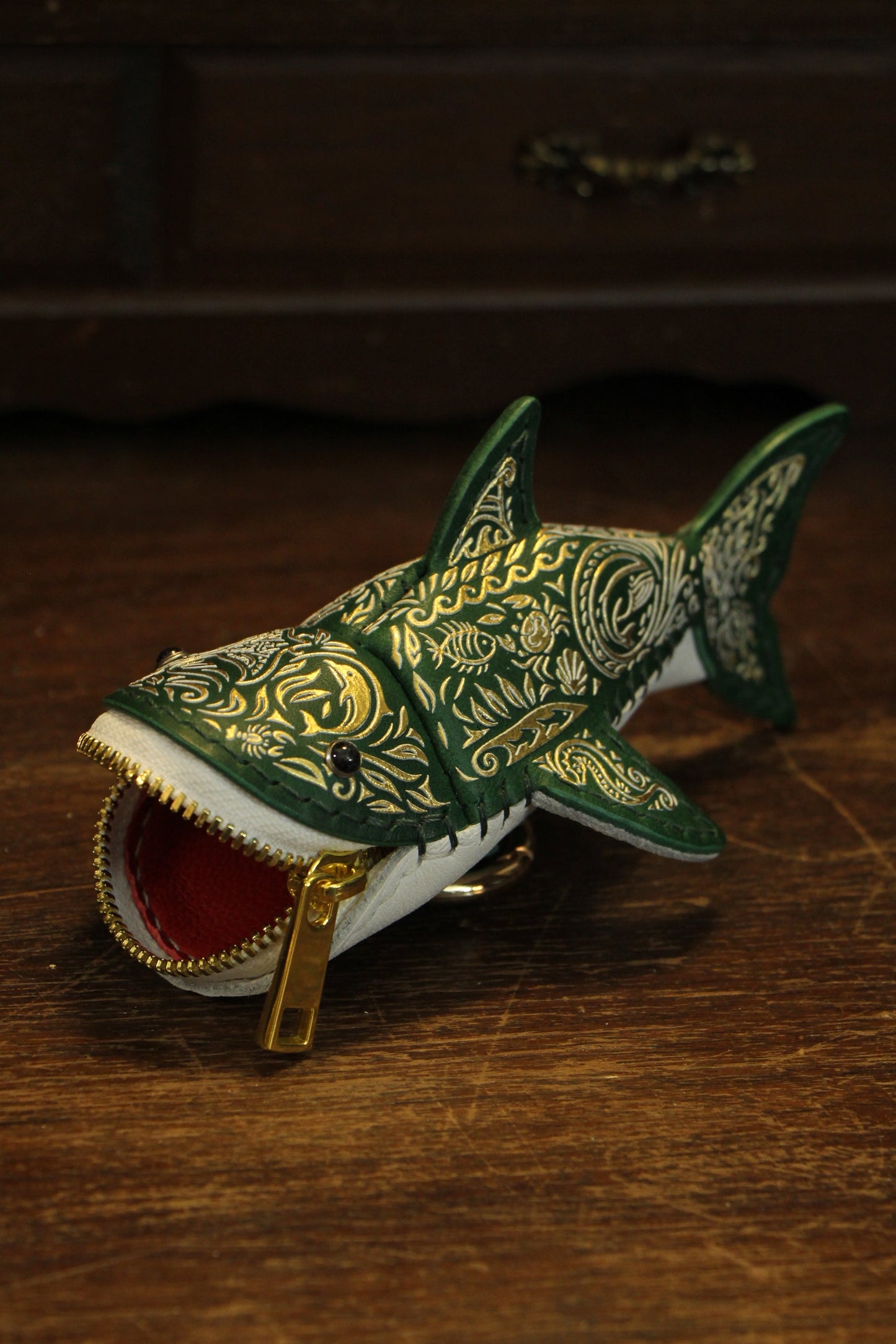 May 8 22:00 EDT Opens again  | Handmade Gilded Leather Shark Coin Purse | Made-to-order 4-8 weeks lead time to ship from Canada
