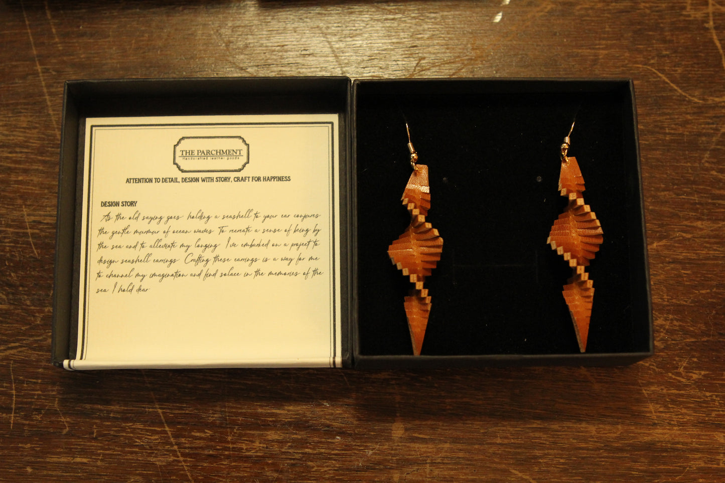 Handmade Leather Seashell Earrings | Made-to-order 2 weeks lead time to ship from Canada)